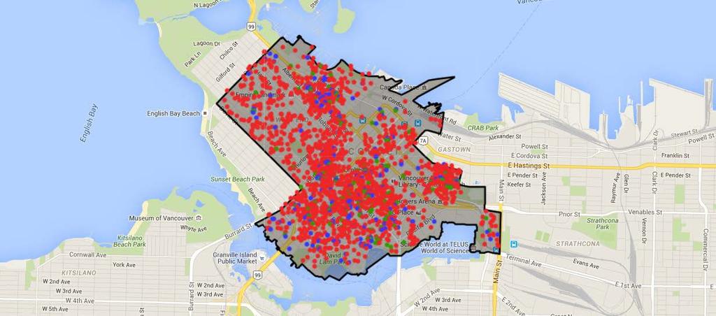 City of Vancouver: Short-Term Rental Market Overview Zone 3: Downtown At the time of data collection there were 1602 unique properties (1930 total listings).