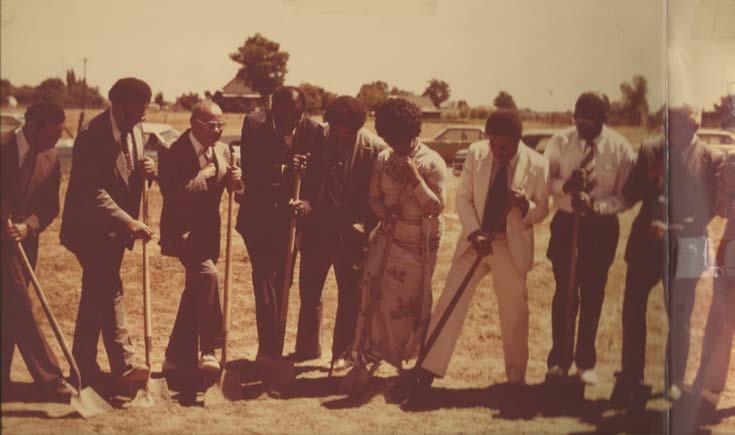 GROUND-BREAKING CEREMONY 1977: (left to right) Elder Earl Canson, Arlie Peeler, Elder Warren J. Neal (Pastor of the Capitol City SDA Church), Rev. Jackson, Rev.
