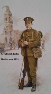 The following Claremen fought for the Royal Irish Rifles: Corofin: Patrick Scales. Ennis: Thomas Gallagher, William Fleck Johnston B.E., Edward James McNamara, Michael Murray.