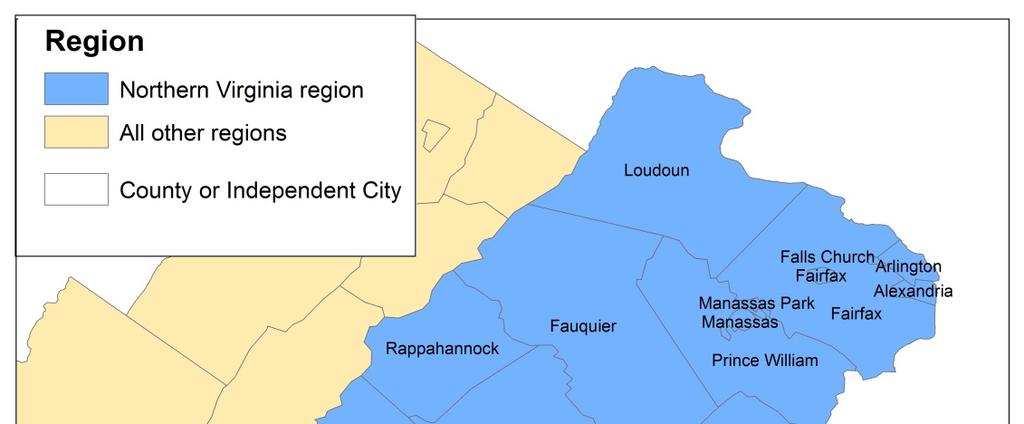 V. The Northern Virginia Region The Northern Virginia region includes 12 counties and six independent cities (Figure 7). In 2014, 1.