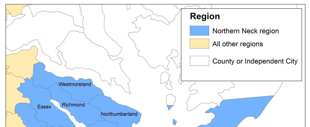 Geographies and Forecasts of Employment in Regions with No Demand from Net New Worker Households The Northern Neck Region Figure A3. Northern Neck Region Table A3.