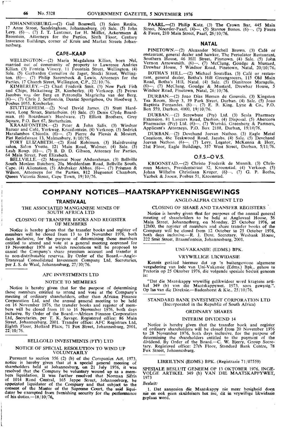 f Reproduced by abinet Online in terms of Government Printer s Copyright Authority No. 10505 dated 02 February 1998 No. GOVERNMENT GAZETTE, NOVEMBER 1976 JOHANNEBURG.