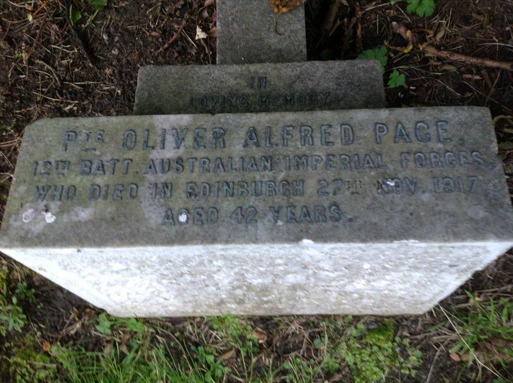 Photo of Pte Oliver Alfred Page s Private Headstone in Warriston Cemetery, Edinburgh, Scotland.