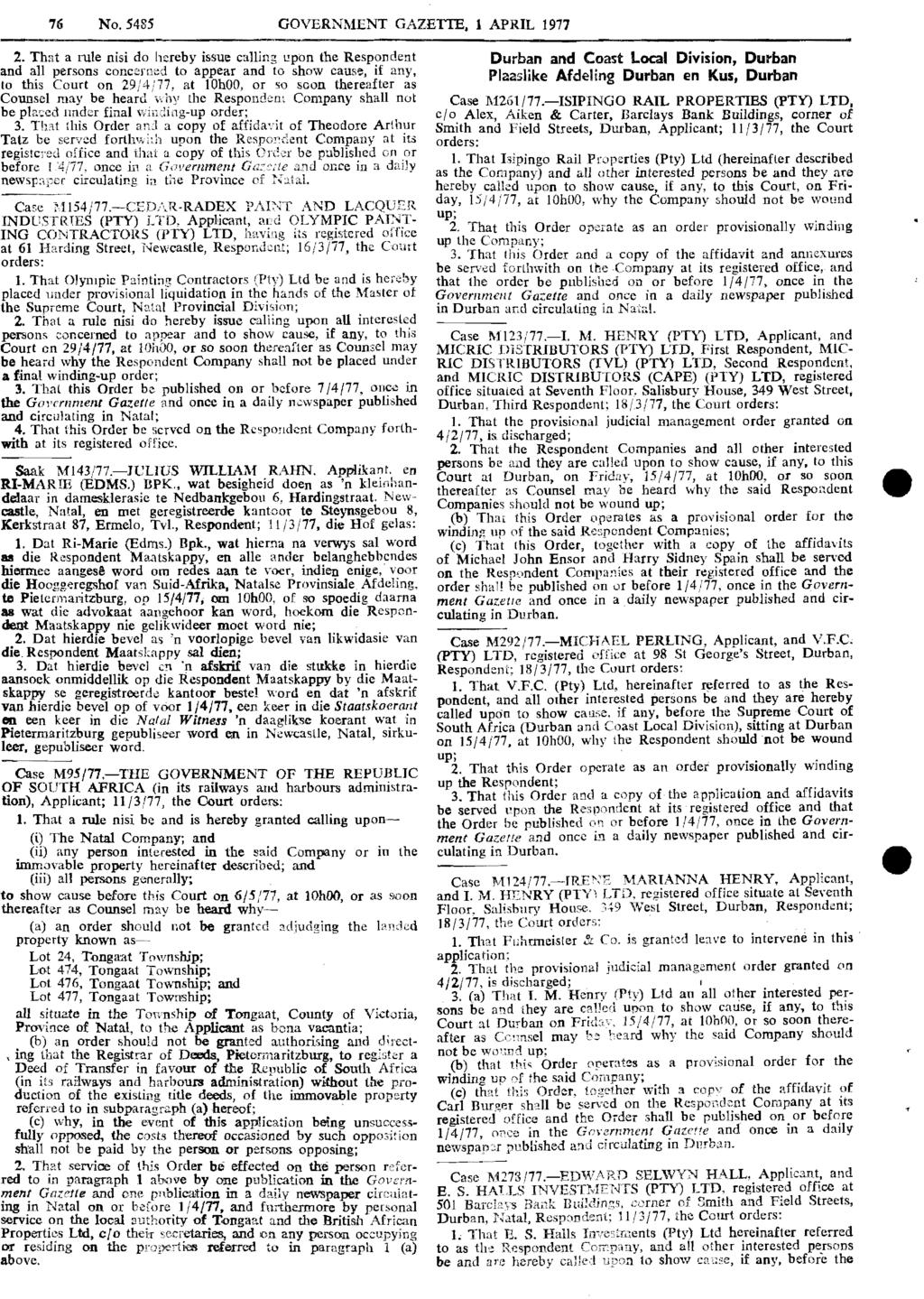 76 No. 5485 GOVERNMENT GAZETIE, 1 APRIL 1977 2.