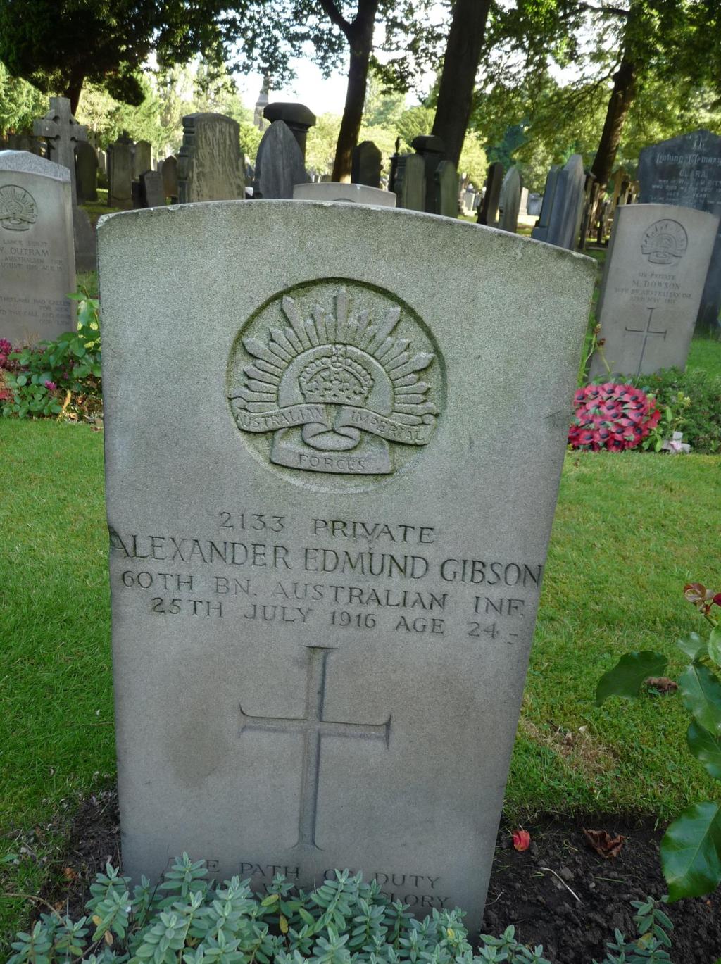 Photo of Pte Alexander Edmund Gibson s Commonwealth War Graves Commission Headstone