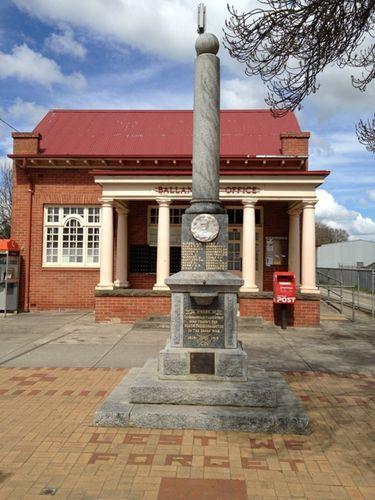 A. E. Gibson is named on the Ballan War Memorial located outside the Ballan Post Office, 125 Inglis Street, Ballan, Victoria.