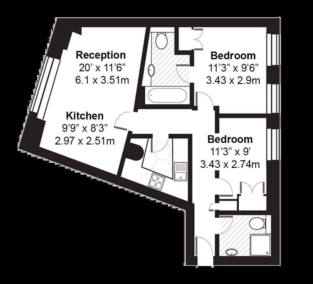 The open plan reception room provides a dining area for up to 3 guests, complete with a fully fitted kitchen area.