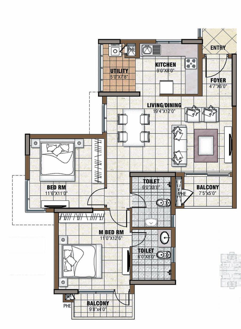 6,7,8 & 9 1sT & 2ND level TYPE D 2 BED AReA - 1139