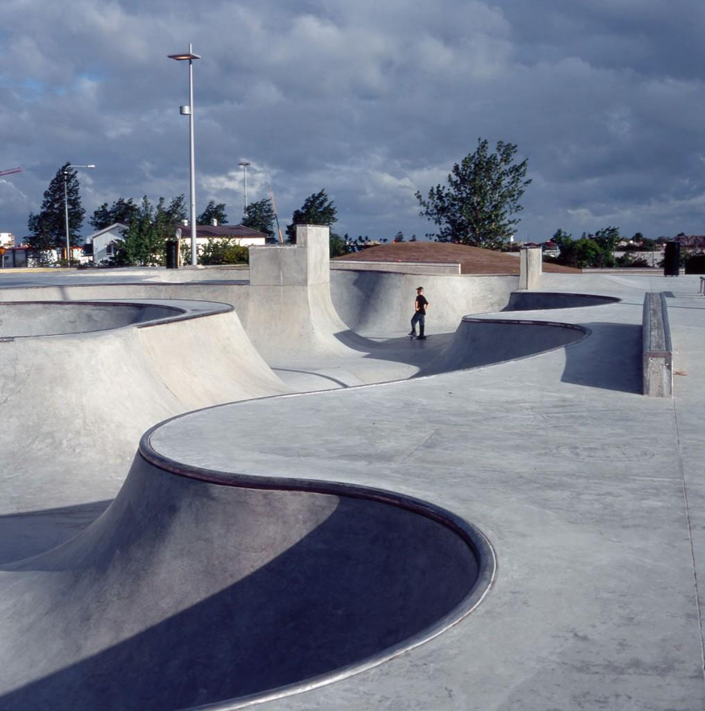with a crew of loyal friends The skaters-cum-builders construct the whole thing themselves In Malmö, the result is impressive - a landscape of bumps, slopes and steel-rimmed edges, and a compulsory