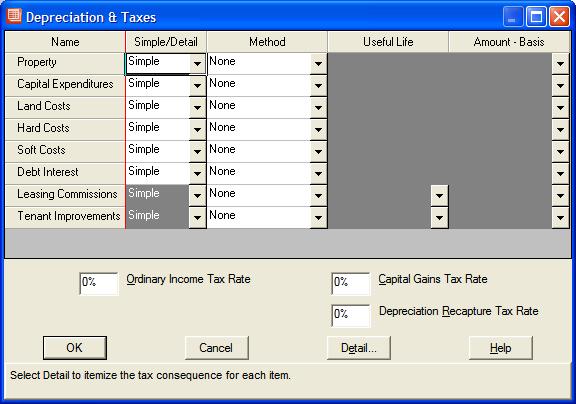 How To Enter Depreciation and Tax information: 1. From the Yield menu, select Depreciation and Taxes. 2. Enter the desired Depreciation and Taxes information. 3. Click OK to save the information.