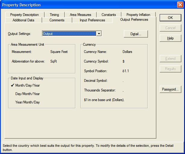 Specify the desired output preferences: 1. In the Property Description window, click the Output Preferences tab. 2.