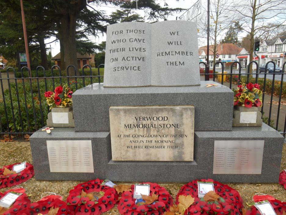 J. Budden is remembered on the Verwood Memorial