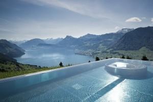 across Lake Lucerne The five storey chalet style hotel was originally built in 1905 in the Scandinavian 'Gustavian' style Its facades have been restored by local craftsman to ensure its survival for