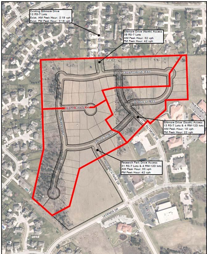development would generate 15% to 25% of the planned traffic of the IBP District. Less traffic is generated by single family/townhomes vs. business park at full build out.