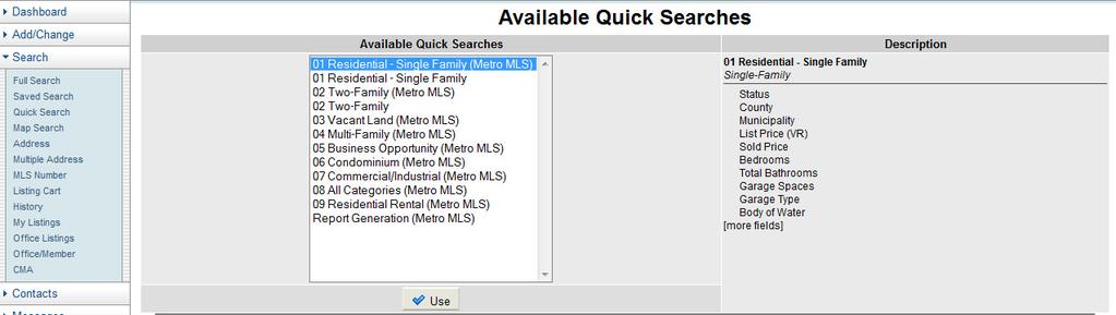 WIREX Access via Full Search Clicking Full Search under the Search menu allows you to search WIREX using the property type