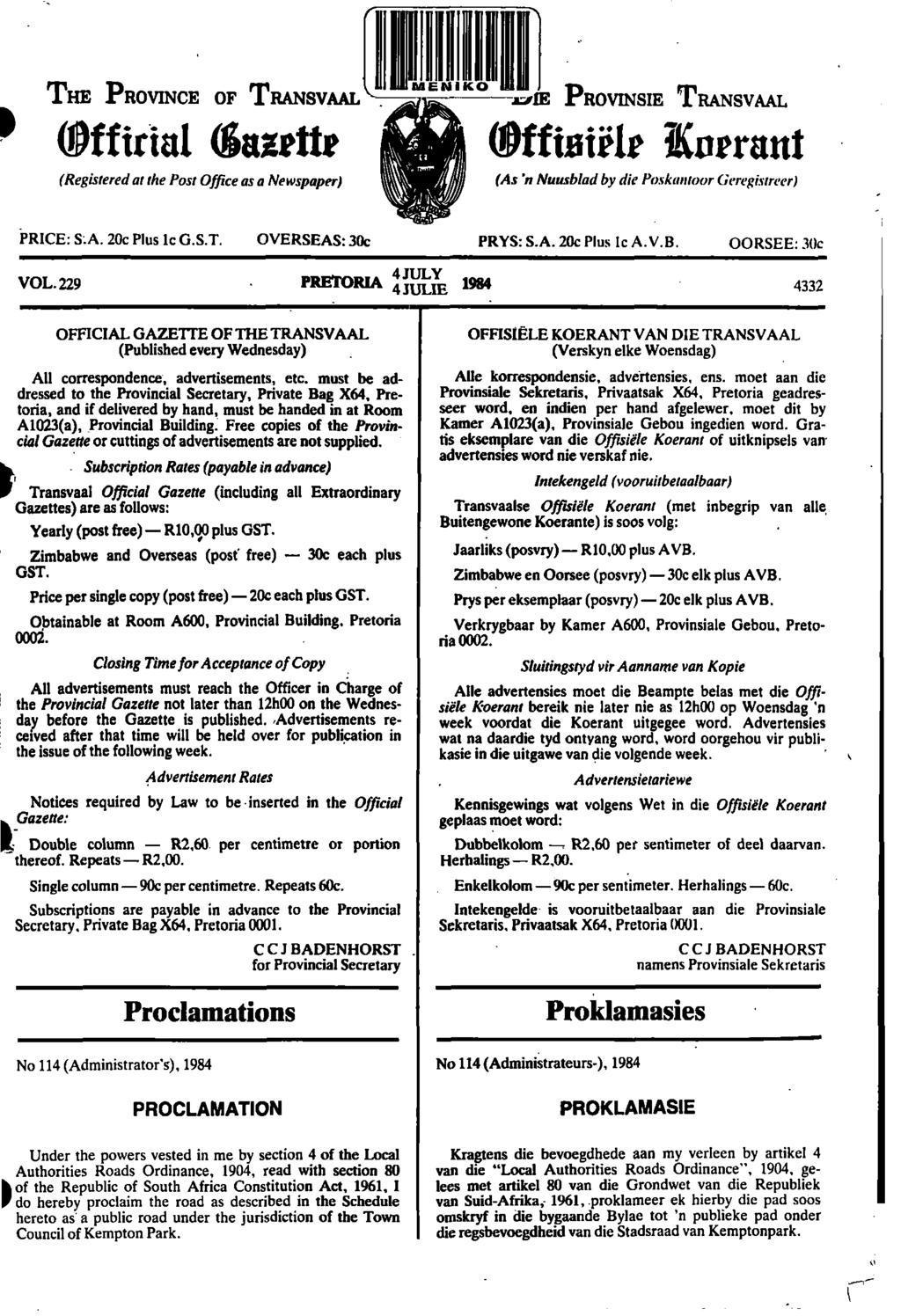 , TMENIKO PROVINCE HE OF TRANSVAAL saētie PROVINSIE TRANSVAAL Militia' (gazette \ a (Off tliip aiekvivant yi;) (Registered at the Post Office as a Newspaper) (As 'n Nuusblad by die Pmkantoor
