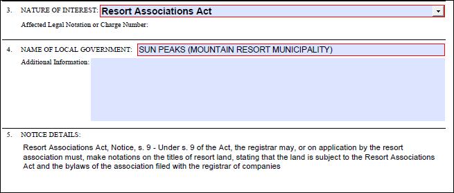 Name of Local Government Field: enter the resort association name.