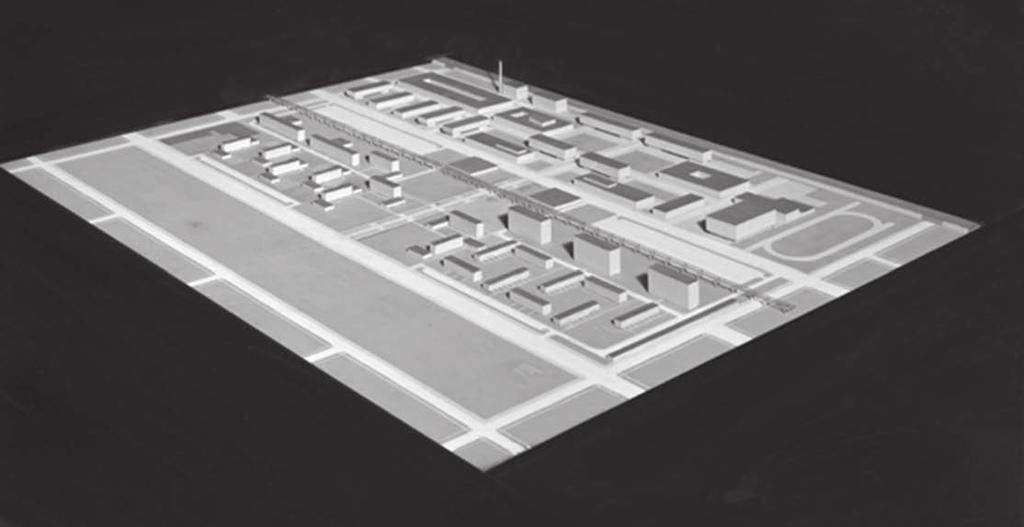 (juxtaposed to a 1943 version of Mies's academic campus model).
