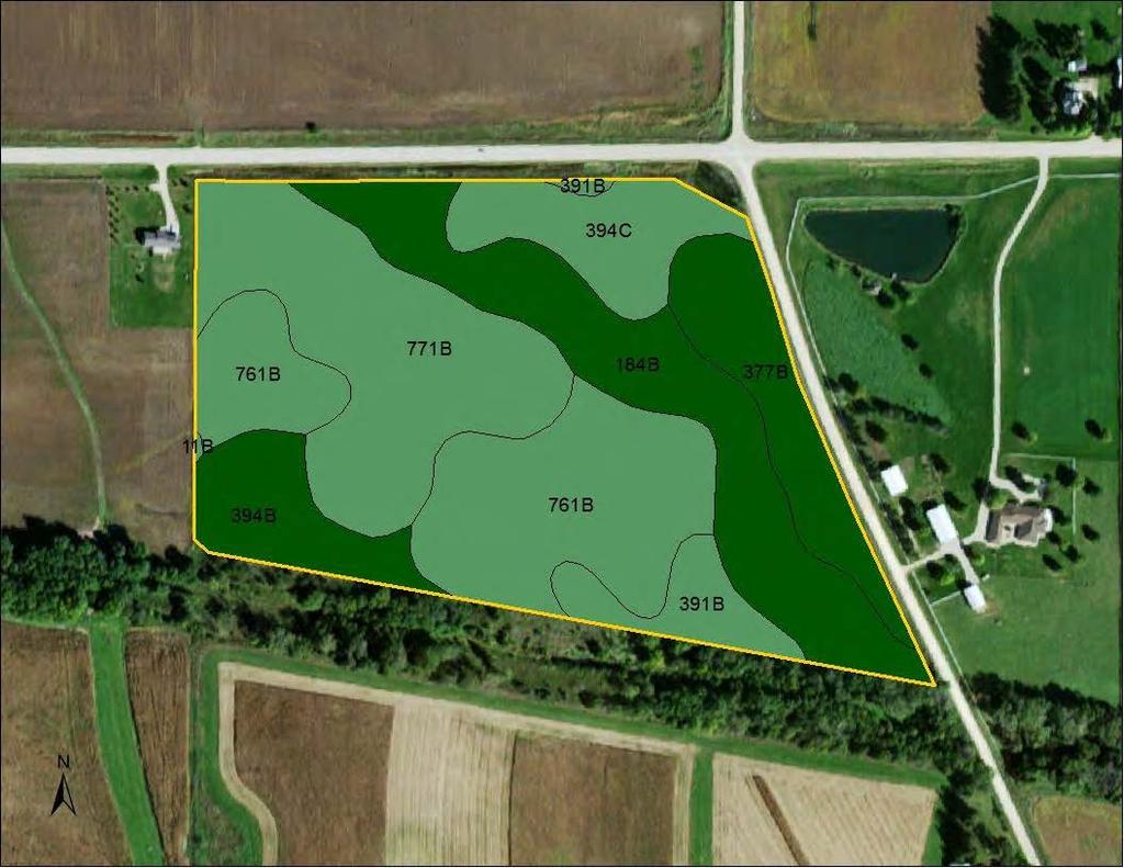 Soil Map: Parcel 2 Measured Tillable Acres 36.8 Avg. CSR 84.6 Avg. CSR2 89.9 Percent Non_Irr Soil Label Soil Name CSR CSR2 of Field Class Acres 761B Franklin silt loam, 1 to 4 percent 85 85 24.