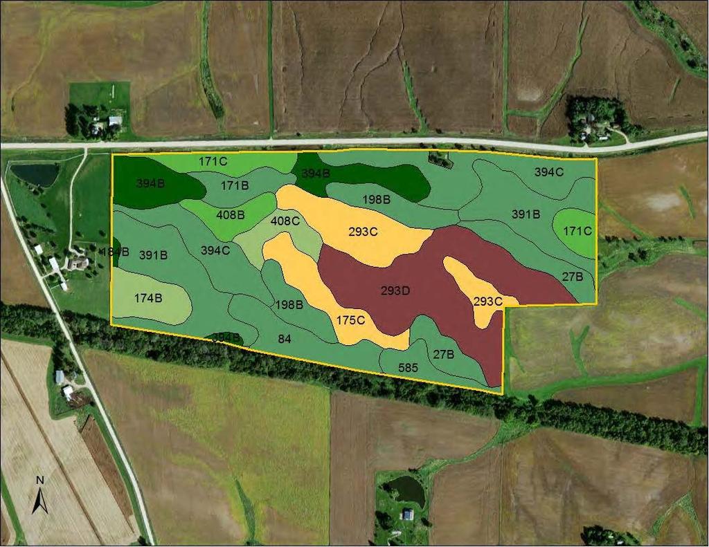 Soil Map: Parcel 3 Measured Tillable Acres 131.4 Avg. CSR 62.7 Avg. CSR2 69.3 Percent Non_Irr Soil Label Soil Name CSR CSR2 of Field Class Acres 293D Chelsea-Fayette-Lamont complex, 9 31 25 16.