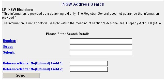 NSW Address Search Enter the Address details.