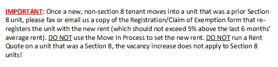 How should Section 8/HCVP tenants be handled? Section 8 (HCVP) tenants/units are exempt from Rent Control (see Part 4 A of the RAD Registration/Claim of Exemption Form).
