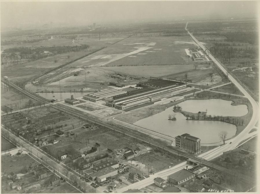Aerial view of completed building circa 1927 Notice that neither the village nor the museum exist at