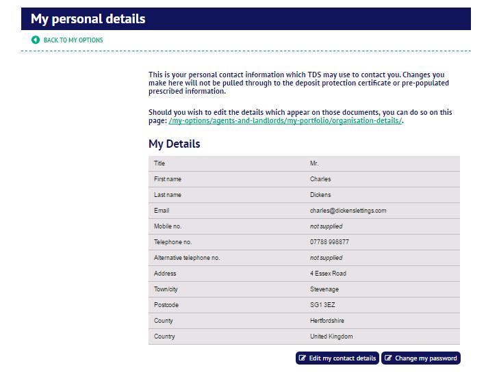Changing your personal details Log into your account at TDS Custodial, and then select My details.