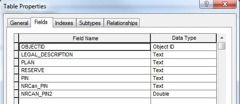 Data Types One caution is that both join fields must be of the same data type; in this example the EoT report from the ILRS stored the NRCan_PIN as a text field, while the Land Parcel spatial table