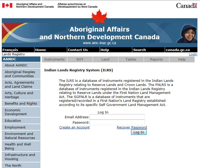 Land titles ILRS Aboriginal Affairs and Northern Development maintains land records