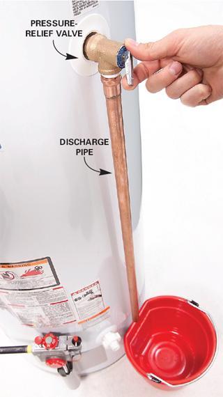 WATER HEATERS A Pressure Relief Valve (PRV) Discharge Pipe is required and should extend down to a safe location, typically 6 to 12 inches above the floor level.