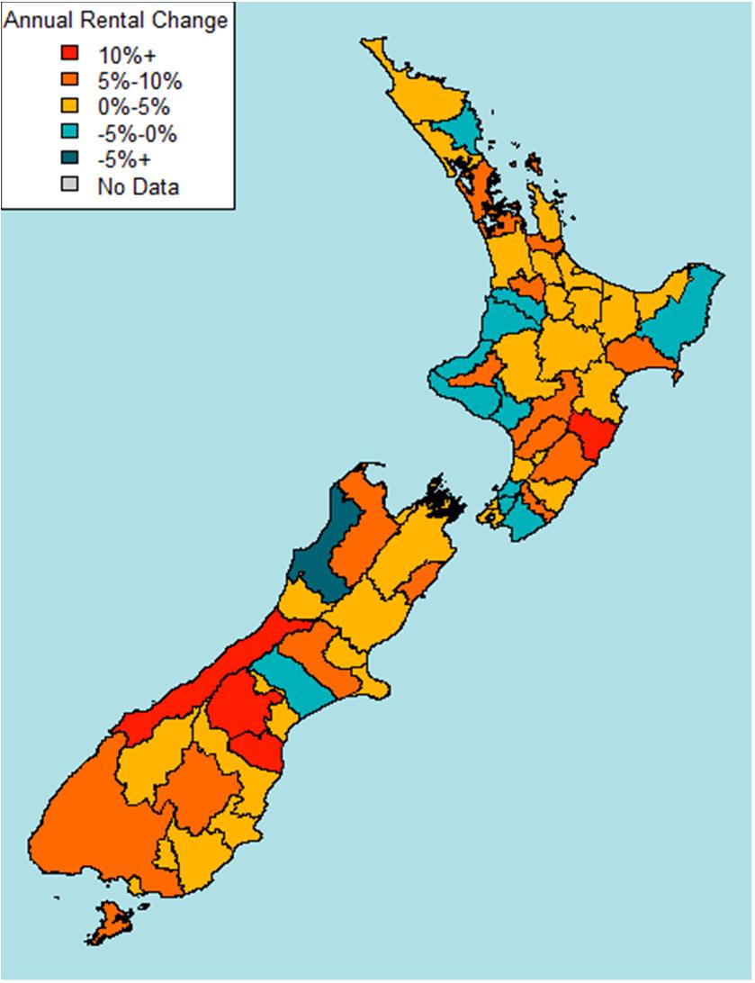 Rents by Region Figure 3: Change in Rents for the Three Months Ending January 2015 Source: MBIE Figure 3 shows rent changes byterritorial authority.