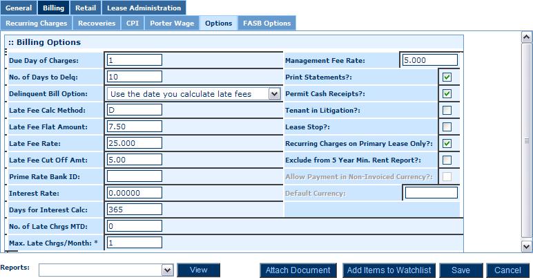 Module 5: Working with Leases Setting up Billing Options Overview You may set up the options related to tenant billings for a primary lease.