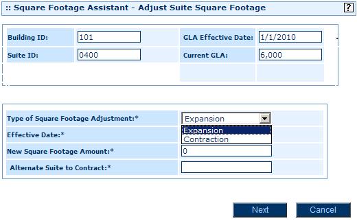 Module 4: Working with Suites Procedure Complete the following steps to maintain the square footage of a suite using the Square Footage Assistant: 1. Add any new suites for the building. 2.