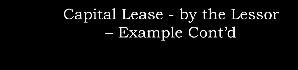 Capital Lease - by the Lessor Example Cont d 15-22 Assuming the lessor desires a 10% rate of return on its investment, calculate the amount of the annual rental payment required.