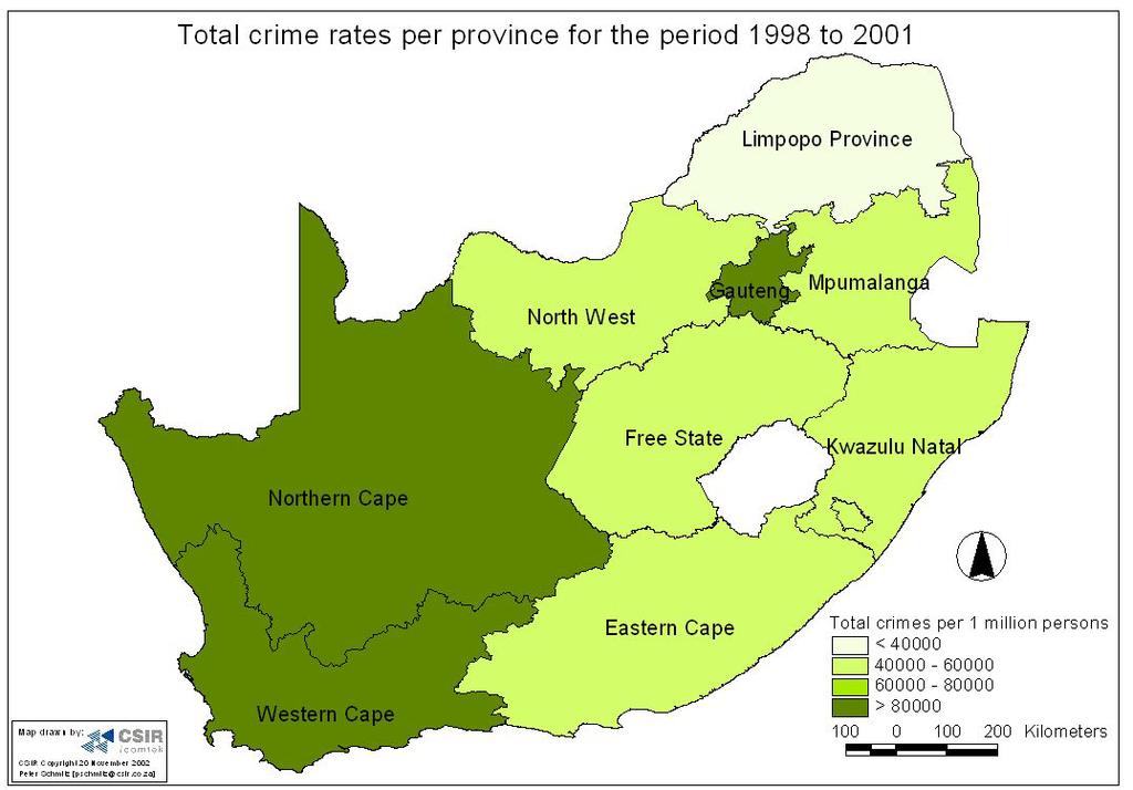 Map 7: Total crime rates per province for the period