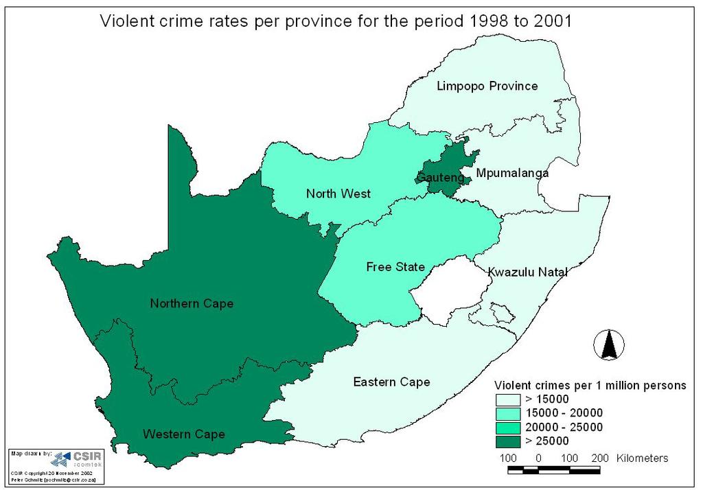 Map 8: Violent crime rates per province for the period