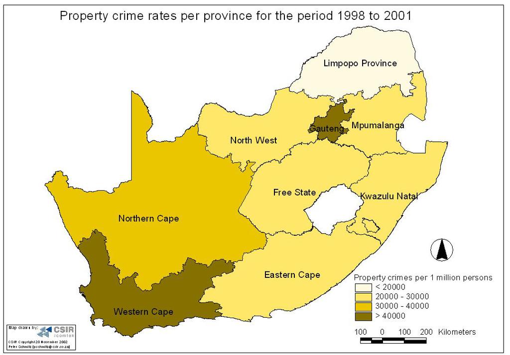 Map 9: Property crime rates per province for the