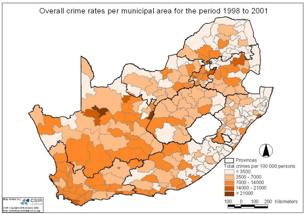 Map 10: Total crime rates per municipality for the