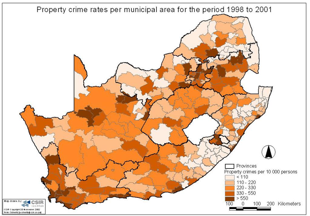 Map 12: Property crime rates per municipality for the
