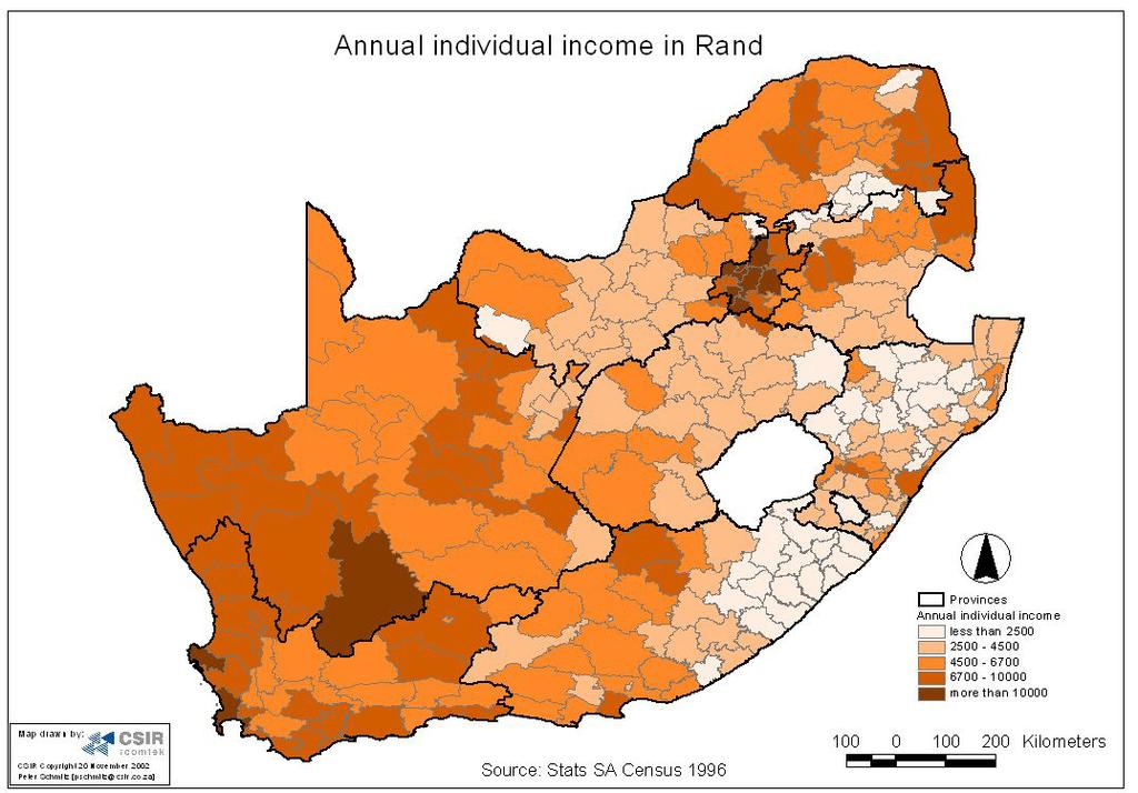 Map 20: Total income per municipal area in South