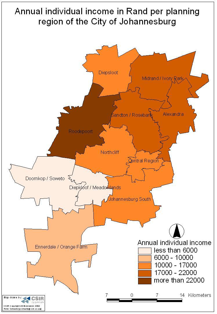 Map 21: Annual individual income per IDP Region in the City