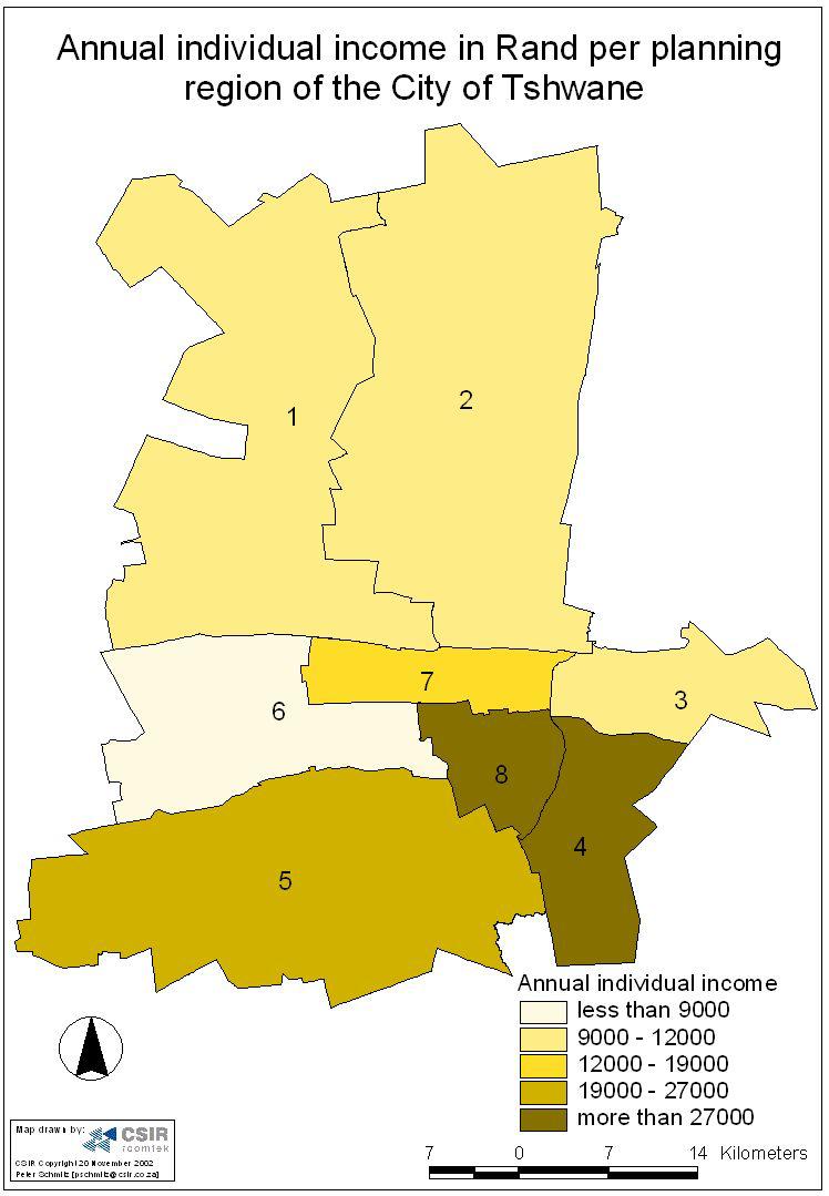 Map 22: Individual annual income per IDP region in the City