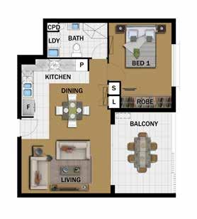 ONE BEDROOM APARTMENT TYPE D Apartment 4, 12, 20, 28 1 1 ONE BEDROOM APARTMENT