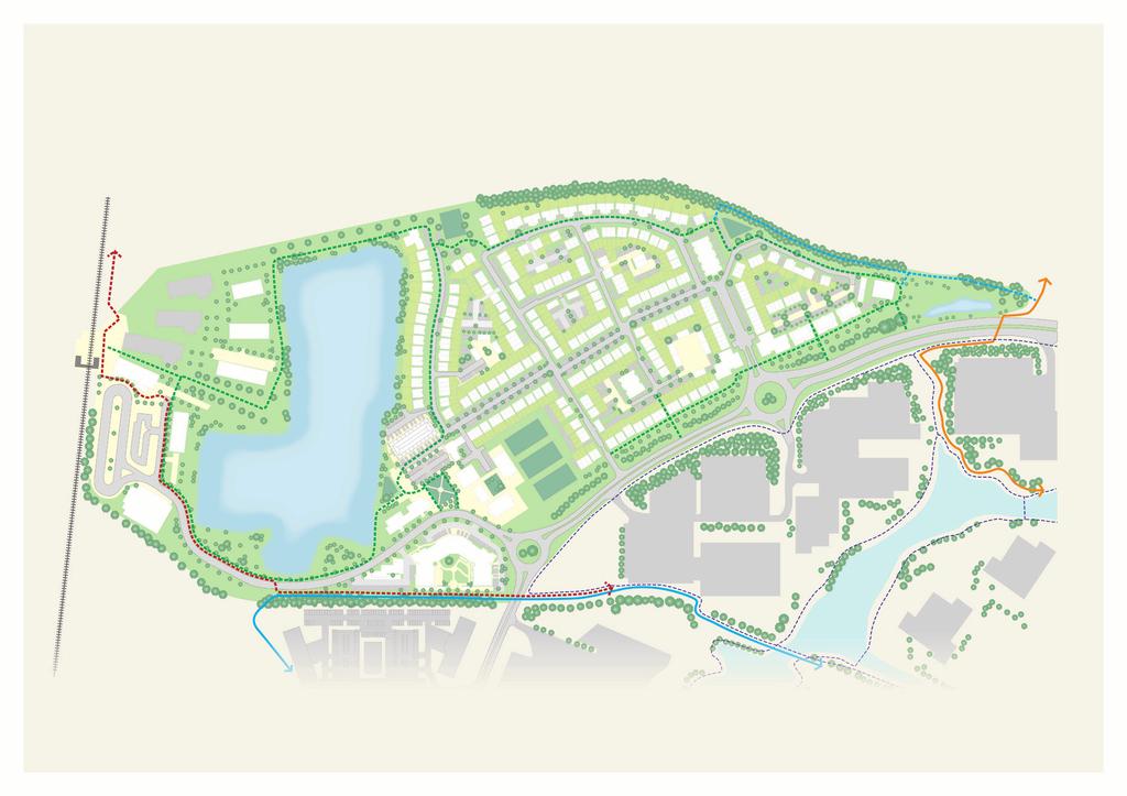 LAKESIDE URBAN HOUSES SITE PLAN Leisure route and footpaths inside Green Park Village Nature Trail Footpath to Kennet & Avon Canal Green Park lake edge paths and public pedestrian routes Perfectly