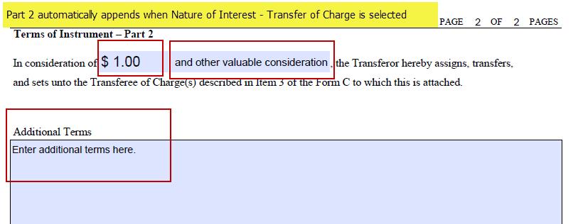 Form C Release Line 1 Terms: the text cannot be edited. The charge described in item 3 is released or discharged as a charge on the land described in item 2.