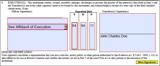 If the declaration is completed prior to submitting the transfer document, the declaration is included with the submission.