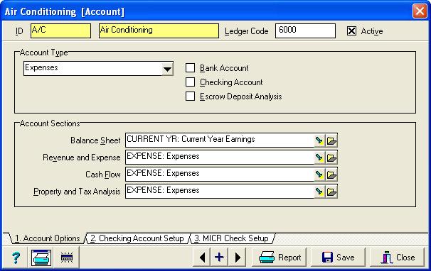 82 Setup Account Code - Account Options Professional Landlord Training 2005 Setup : 7 ID and Long Description Each account code has an ID and Description.