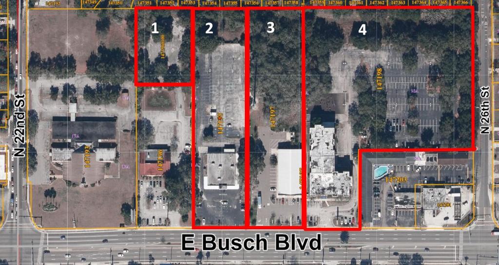 INDVIDUAL PROPERTIES: MO INCOME PRICE 1. 2250 E BUSCH BLVD, TAMPA, FL 33612 $ 225,000 Folio # 147196-0100 Parking Lot 0.803 acres Zoning: CG/CG - GENERAL COMMERCIAL Vacant Land 2.