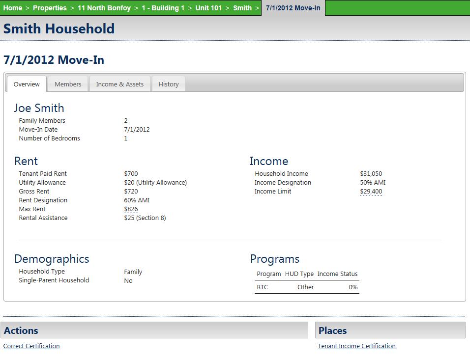 Certification Detail Screen As you can see, clicking on the Household s Certification will then take you to the Overview tab for that specific certification.
